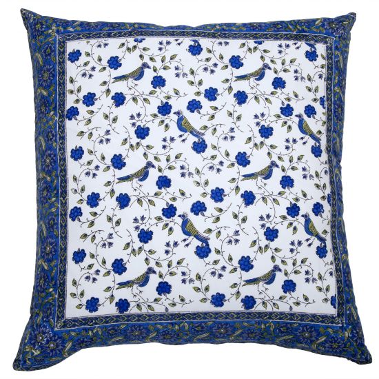 Birds on Vine-Blossom Reversible Euro - Blue